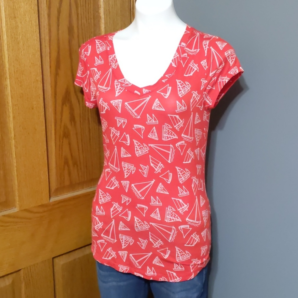 Cupio Quirky Sailboat Print Short Sleeve Shirt